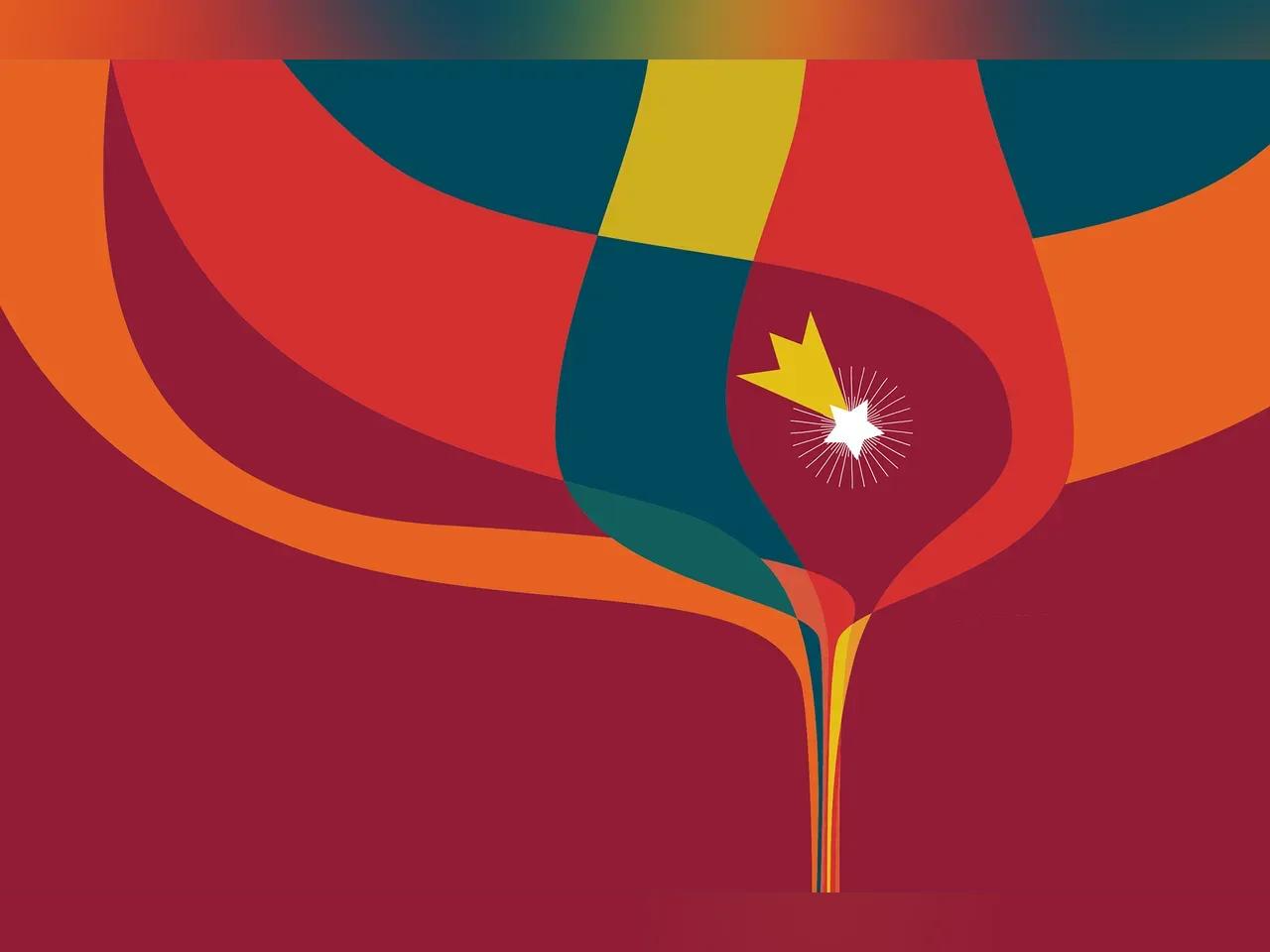 Grafik mit bunten Flächen in denen ein asbstraktes Weinglas zu erkennen ist